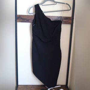 one shoulder asymmetrical black dress